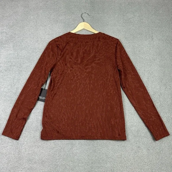 Simply Vera Vera Wang Shirt Women XS Rust Textured Crewneck Top Soft Stretch New - Picture 3 of 10